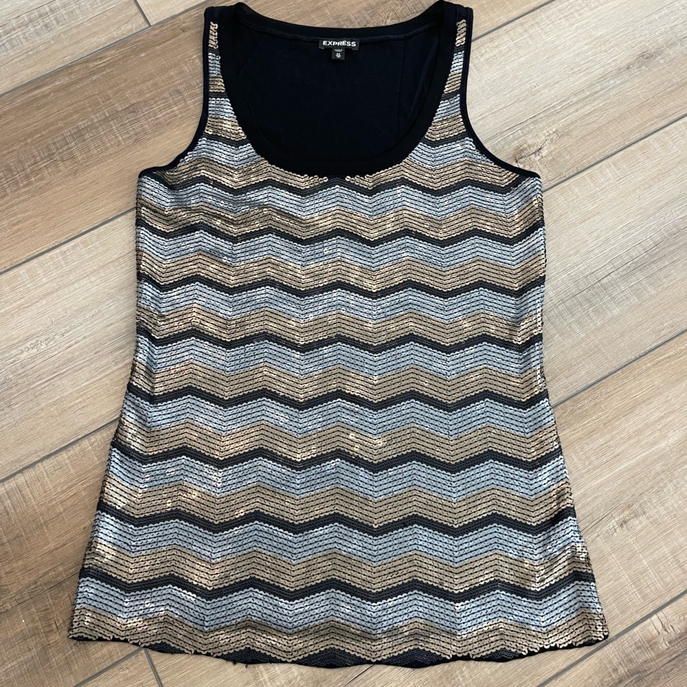 Express Black and Silver Sequin Tank Top Size XS